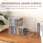 MyGift 2 Pcs Clear Acrylic CD Holder Racks, Stackable CD Storage Box, Music Disc DVD Display Cases, Modern Media Cassette Organizers with Cutout Carrying Handles