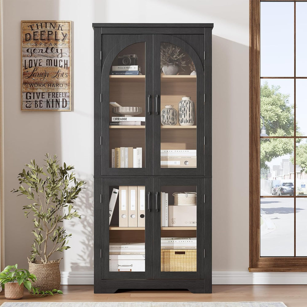 Garvee 70" Tall Kitchen Pantry Cabinet - Modern Display Cabinet with 4 A...