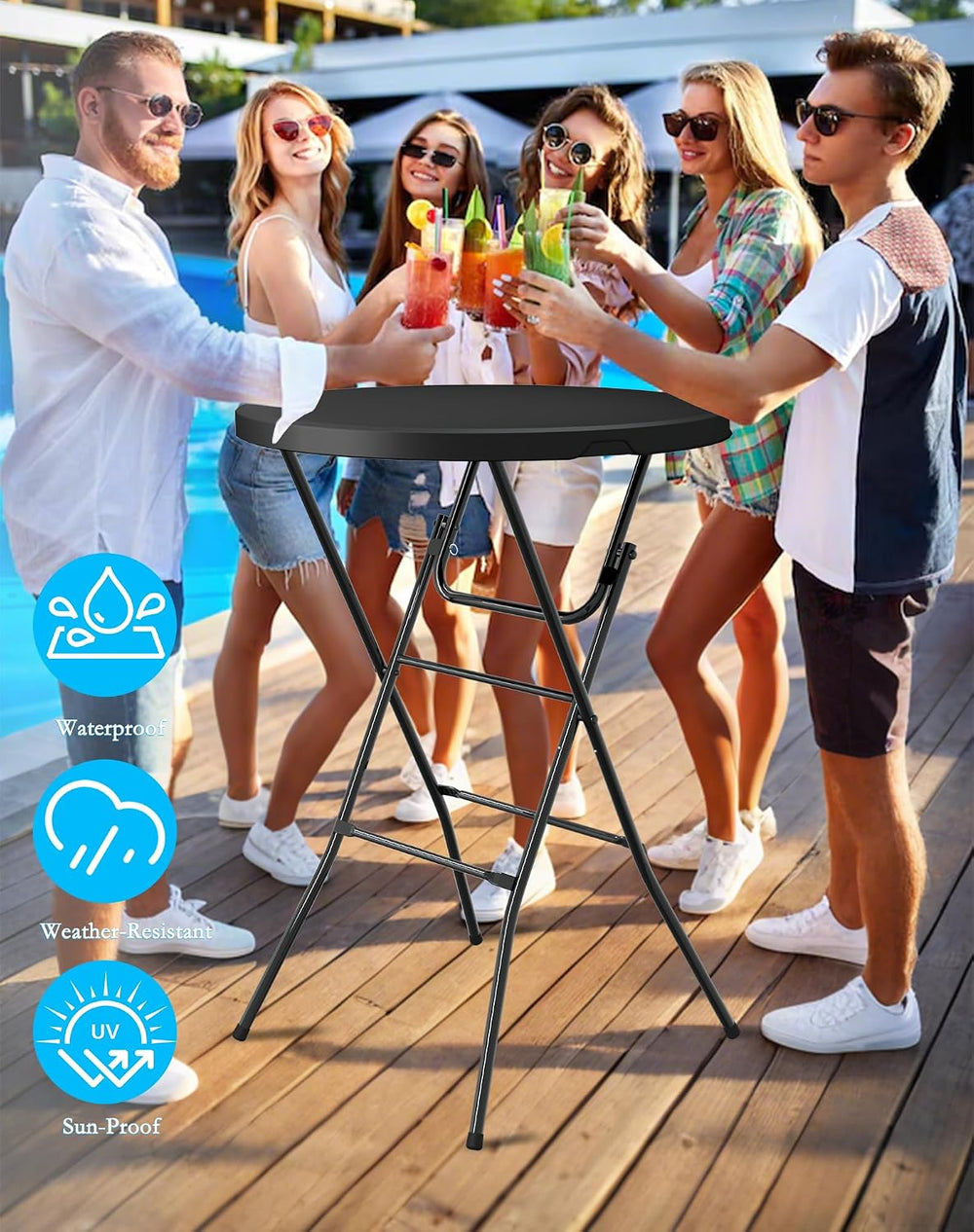 Round Folding Table, 32" Bar Height Tables for Parties and Commercial Ev...