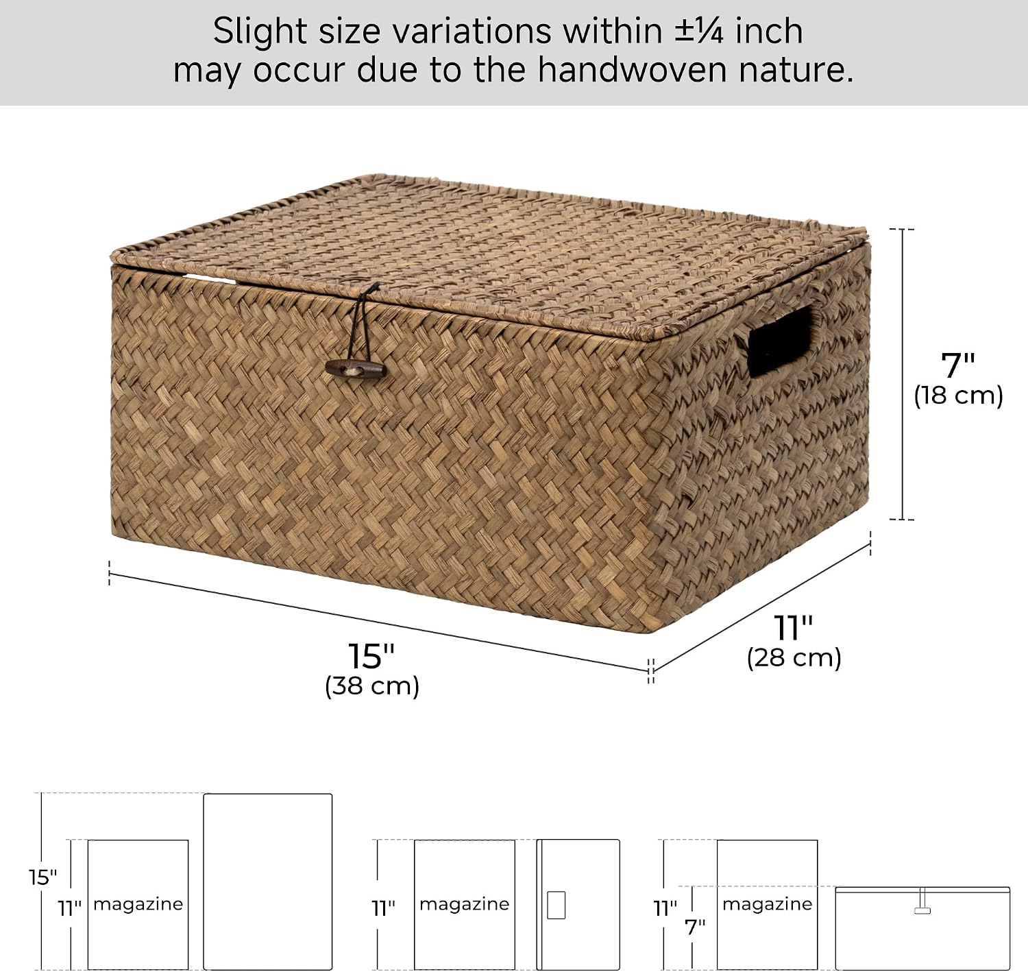 StorageWorks Wicker Storage Basket with Lid, Large Basket with Lid, Brown | Woven Baskets with Lids for Shelves, Wicker Storage Baskets with Lids, Decorative Box, Lidded Baskets for Organizing, 1 Pack