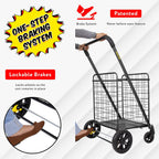 dbest products Cruiser Cart Deluxe 2 Shopping Grocery Rolling Folding Laundry Basket on Wheels Foldable Utility Trolley Compact Lightweight Collapsible, Black