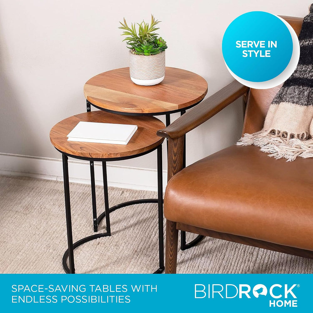 BIRDROCK HOME Wooden Nesting Side Tables - Mid Century Modern Stackable Coffe...