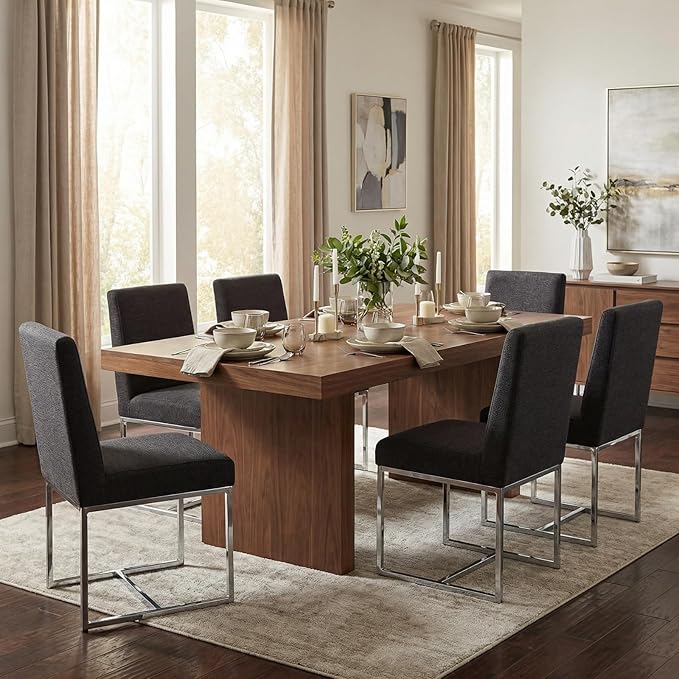 CIMOTA Black Modern Dining Chairs Set of 4, Upholstered Dining Room Chairs Armless Guest Side Chair with Chrome Base for Dining Room/Kitchen, Charcoal Black, 4PCS
