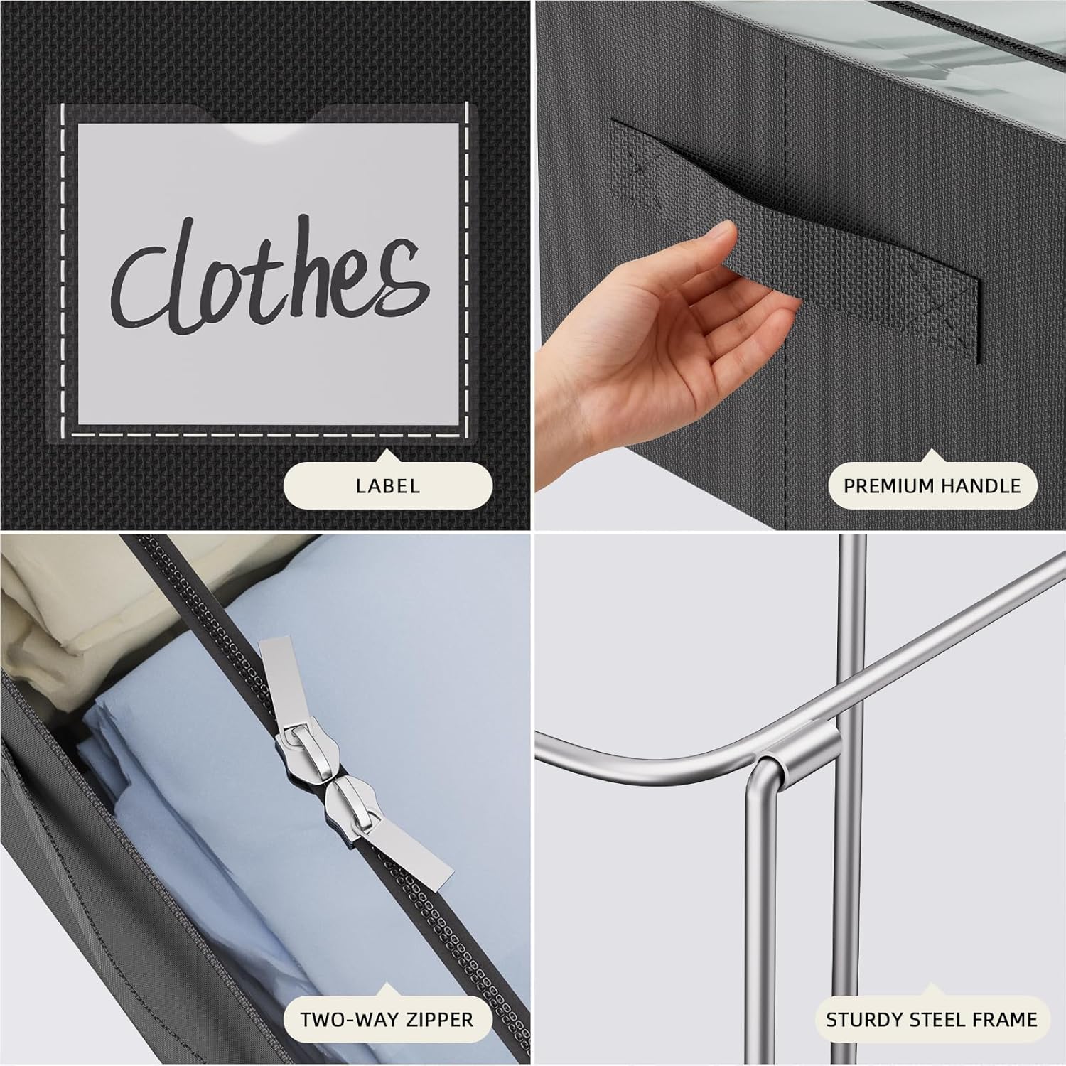 CYhom Under Bed Storage Bins Frame Storage Box Oxford Fabric Sturdy Underbed Container Foldable Stackable Large Capacity Clothes Organizer