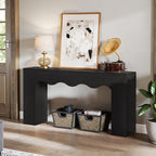 Tribesigns 63" Farmhouse Console Table, Wooden Couch Table Behind Sofa with Storage, Long Entryway Sofa Station, Narrow Console Stand with Base, Hallway Stand for Entryway, Living Room (1, Black)