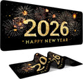 2026 Happy New Year Gaming Mouse Pad 35.4"x15.7"Desk Mat Anti-Slip Rubber Base & Durable Stitched Edges for Gamers Smooth Mouse Writing Surface for Desk Office/Home