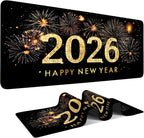 2026 Happy New Year Gaming Mouse Pad 35.4"x15.7"Desk Mat Anti-Slip Rubber Base & Durable Stitched Edges for Gamers Smooth Mouse Writing Surface for Desk Office/Home