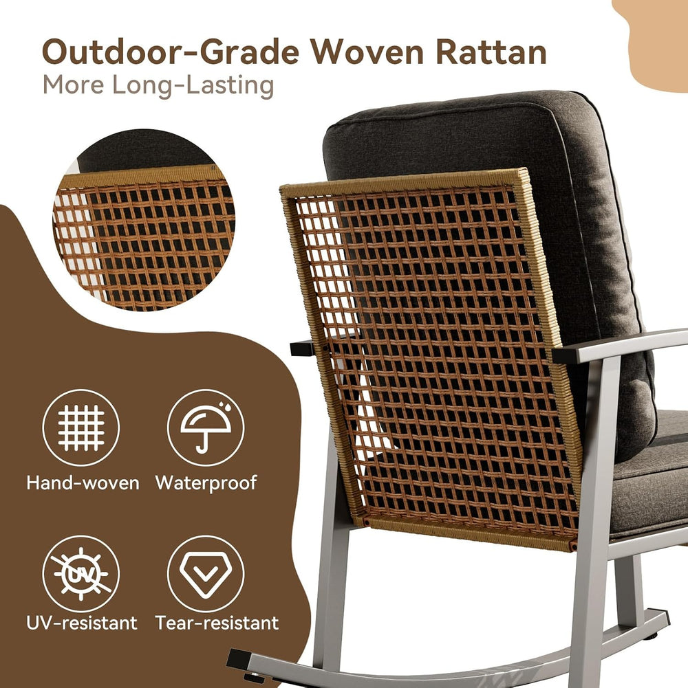 Aoxun 3 Piece Outdoor Rocking Chairs Bistro Set, Rattan Patio Furniture with ...