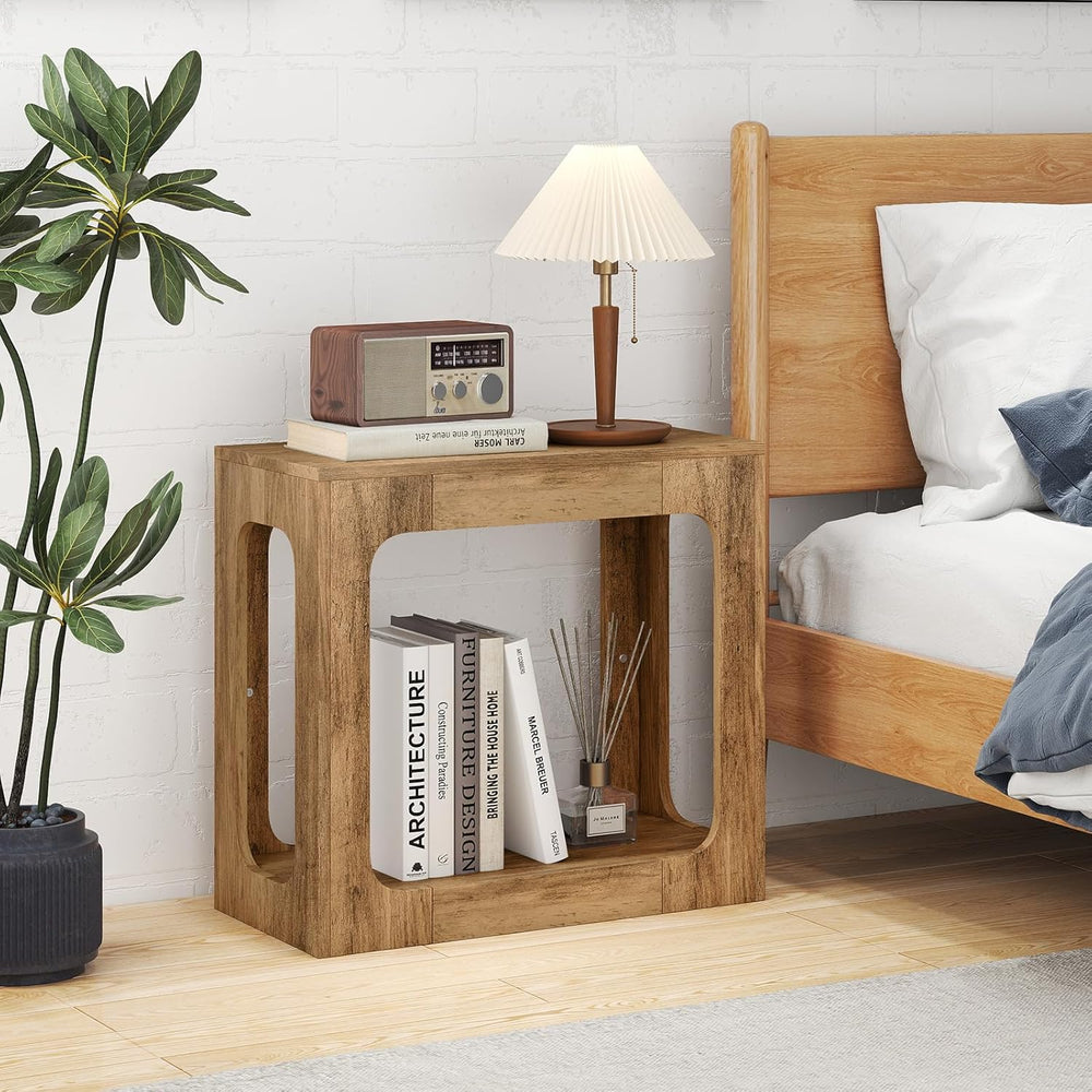 GOFLAME Narrow End Table, Farmhouse Wood Sofa Side Table 2-Tier with Storage ...