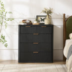 LEYAOYAO Fluted 5 Drawers Dresser for Bedroom, 34" Tall Modern Chest of Drawers with Metal Handle, Curved Profile Design,Black Wood Drawer Organizer for Bedroom, Living Room, Hallway, Entryway