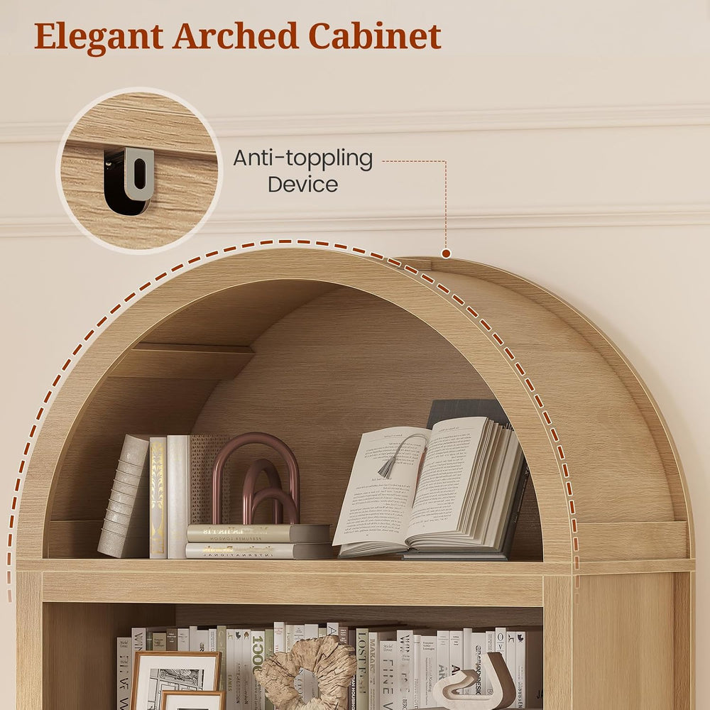 84.2" Tall Arched Cabinets,Bookcase with Drawer storage,Mid-Century Mode...