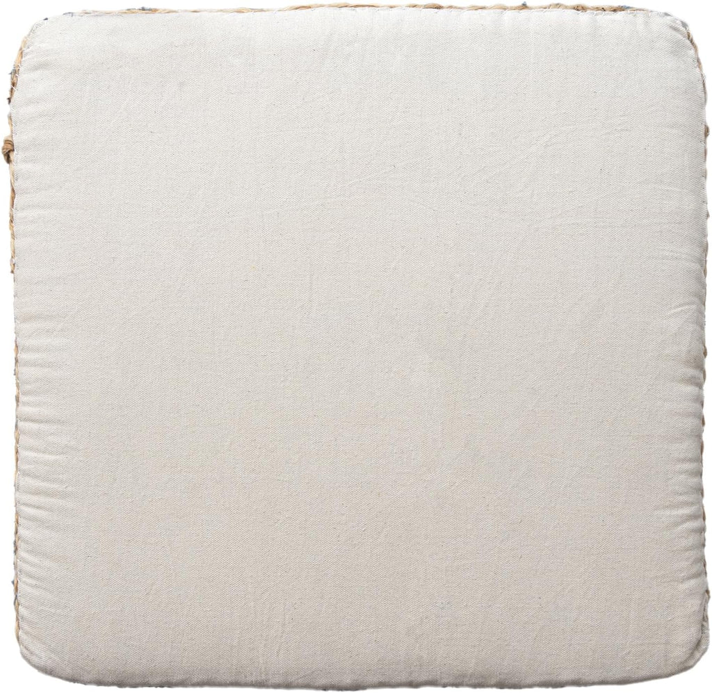 LR Home Indoor Ottoman Pouf for Home décor | Farmhouse Striped Pouffe for Living Room, Bedroom, Lounge, Nursery, Kidsroom | 18" x 18" x 18", Denim/Beige