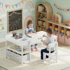 BOLUO Kids Art Table and Chair Set, Toddler Craft Table with Storage Drawers, Play Desk for Kids, Children Activity Learning Center, White