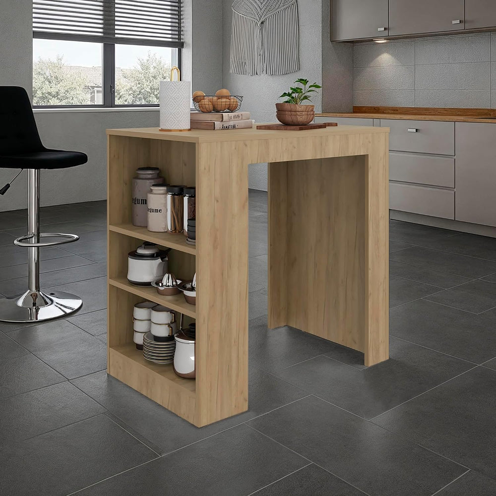 Kitchen Island with Dining Surface and Storage Shelves | Three side shelves f...