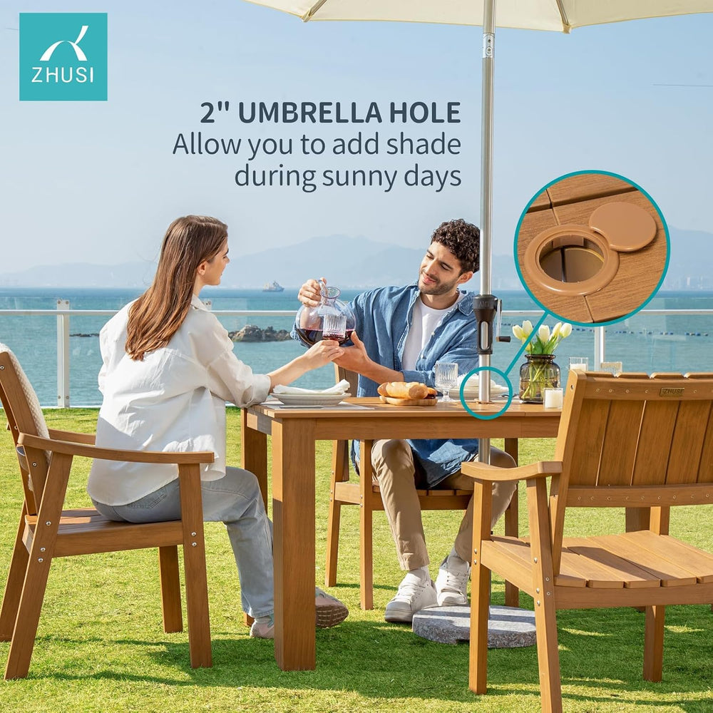 ZHUSI Patio Dining Table, HIPS with Umbrella Hole, Wood