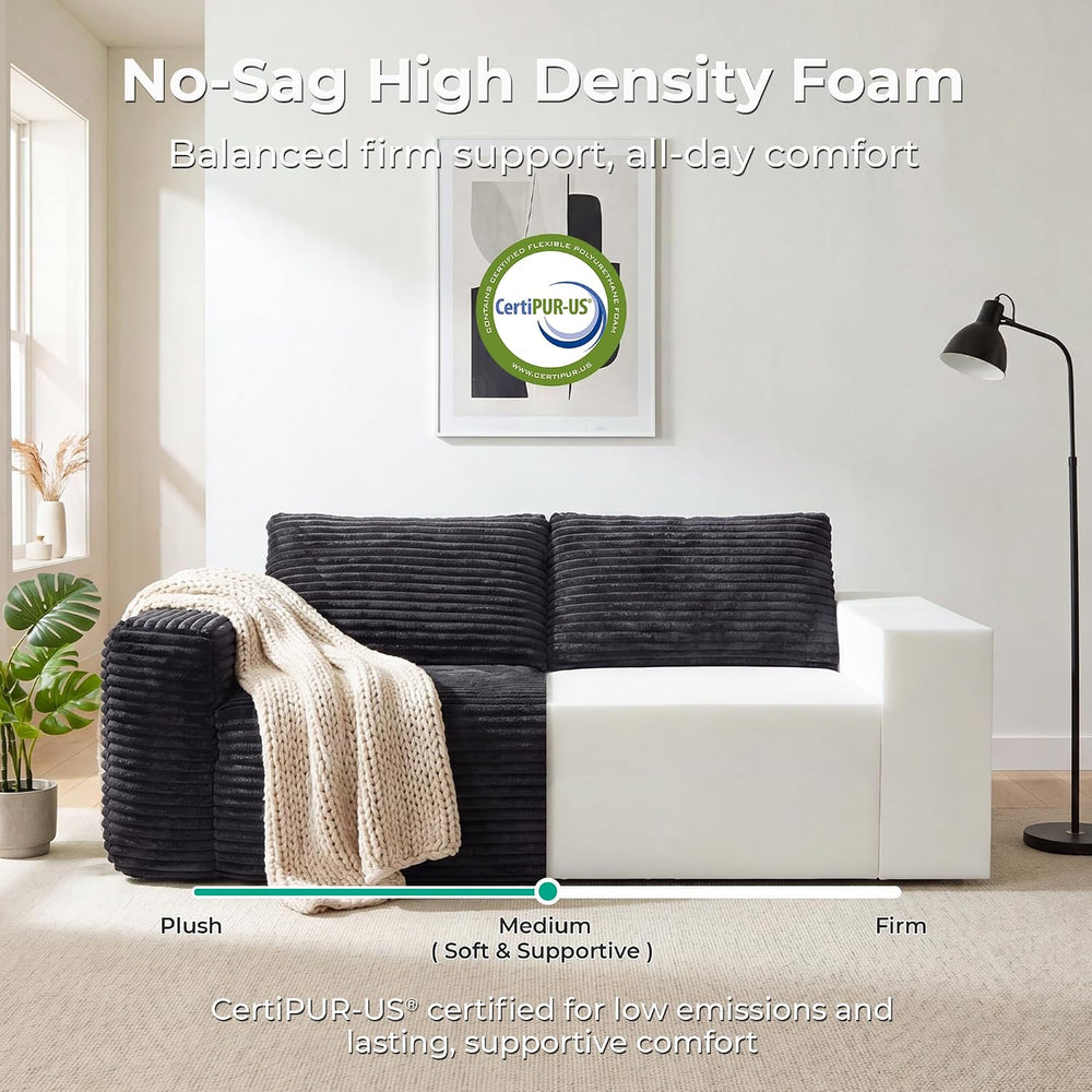 LIKIMIO Liorin Plush 71" Floor Loveseat Sofa Black Corduroy No Assembly ...