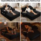 Avenix 70" Oversized Boneless Chaise Lounge Chair Indoor, Corduroy Comfy Oversized Reading Sleeper Chair Boneless Sofa Couch Bed with 3 Fluffy Pillows, No Assembly Required, Black