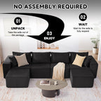 135.4" Sectional Couches for Living Room, U Shaped Boneless Couch, Black | Deep Seat Modular Sectional Sofa for Living Room, Upholstered Corduroy Couch for Apartment, Converts to Bed for Movie Nights