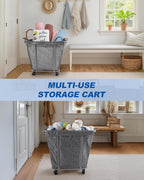 PLKOW Laundry Cart with Wheels 320L Large Rolling Laundry Cart for Commercial/Home, Rolling Laundry Basket with Steel Frame and Waterproof Lining, 9 Bushel, 32.3L x 19.7W x 30.7H Inch, Grey