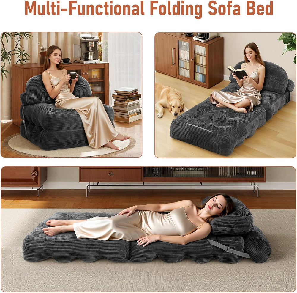 Folding Sofa Bed, Convertible Sleeper Chair with Back Support and Pillow | Fo...