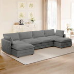 ROWHY 148'' Sectional Cloud Couch with 2 Ottomans, Oversized 4 Seat Sleeper Sofa with 2 Throw Pillows, Convertible Upholstered U Shaped Cozy Sofa Furniture Set for Living Room and Office, Dark Grey