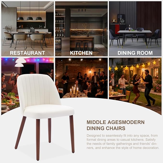 Wooden Dining Chairs Set of 8, Upholstered Kitchen Dining Room Chairs with Padded Seat and Wood Legs, Modern Fabric Side Dinner Chair for Kitchen, Dining Room, Restaurant, Cafe, Beige