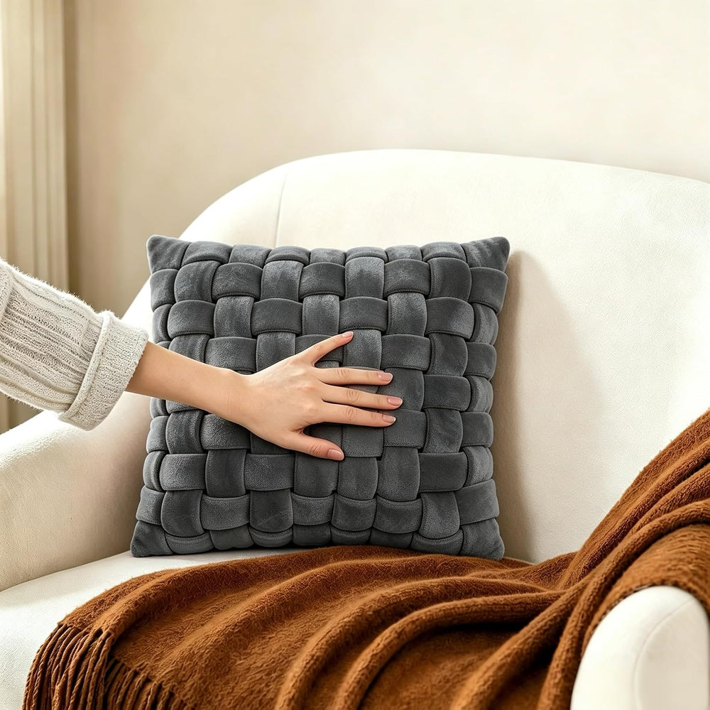 Velvet Decorative Throw Pillow with Insert,18x18 Inch Knotted Square Accent P...