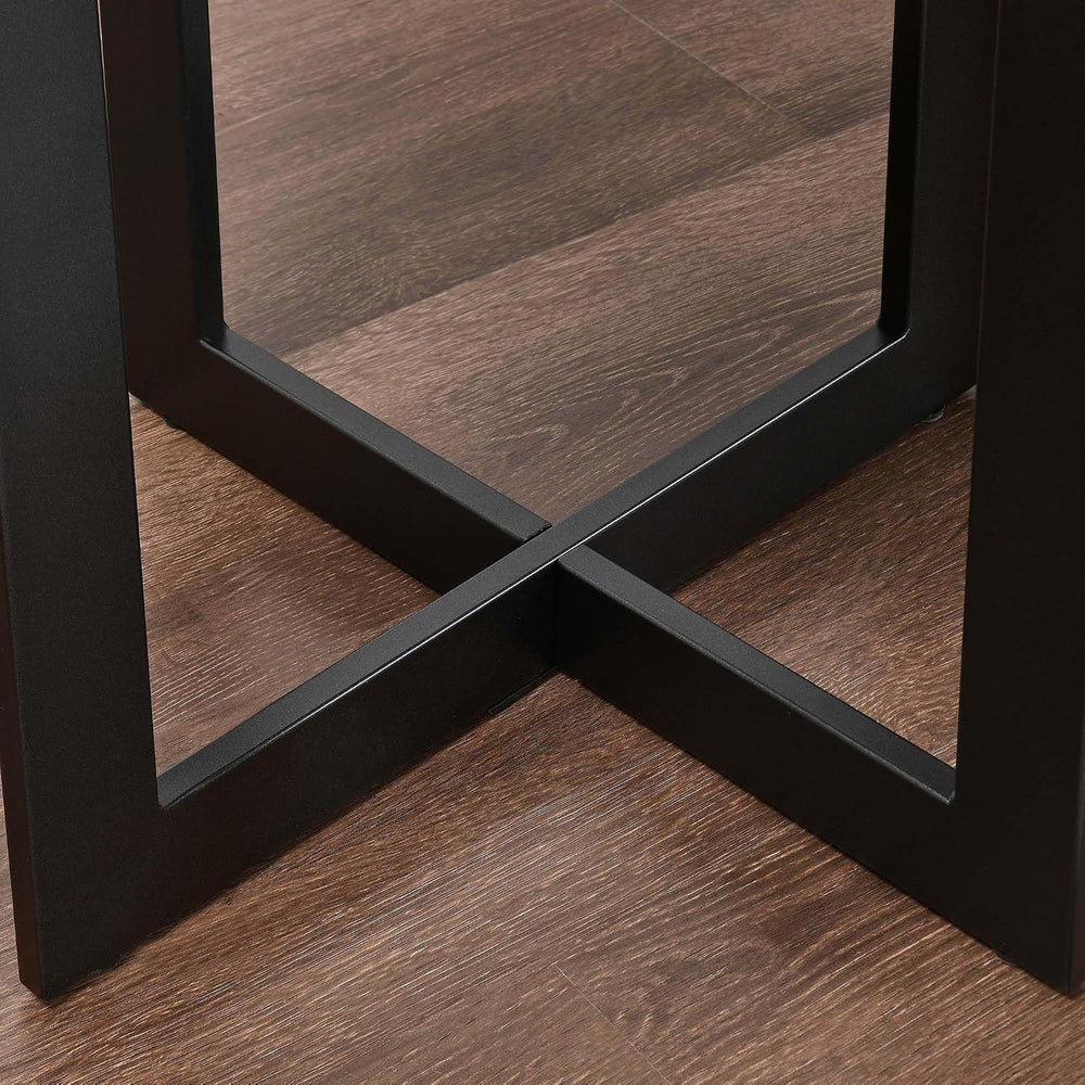 2-Tier Round End Side Table with 8mm Tempered Glass Top, Sofa Bedside Table w...