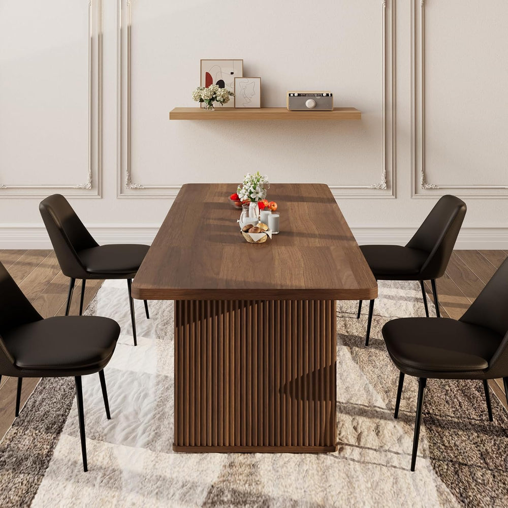 71 inch Rectangular Wood Dining Table for 6-8 People, Modern Fluted Pedestal ...