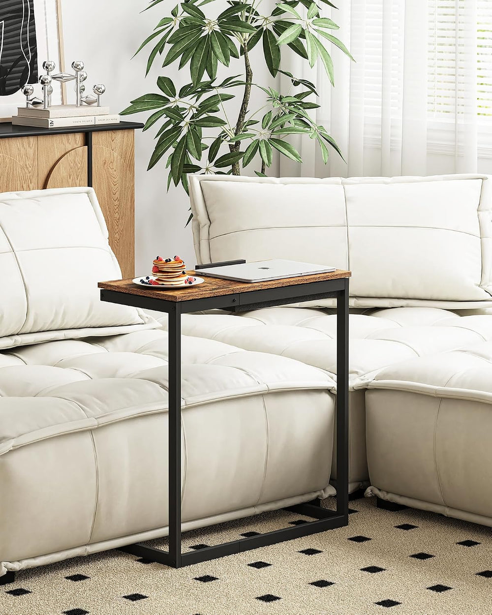 TUTOTAK C Shaped End Table, Tilting Laptop Stand Side Table, Under Couch Tabl...