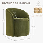 Upholstered Dining Chairs with Casters, No Assembly Rolling Modern Dining Room Chairs with Hidden Storage & Barrel Backrest, Accent Chair for Bedroom, Living Room, Dressing, Green, Set of 4