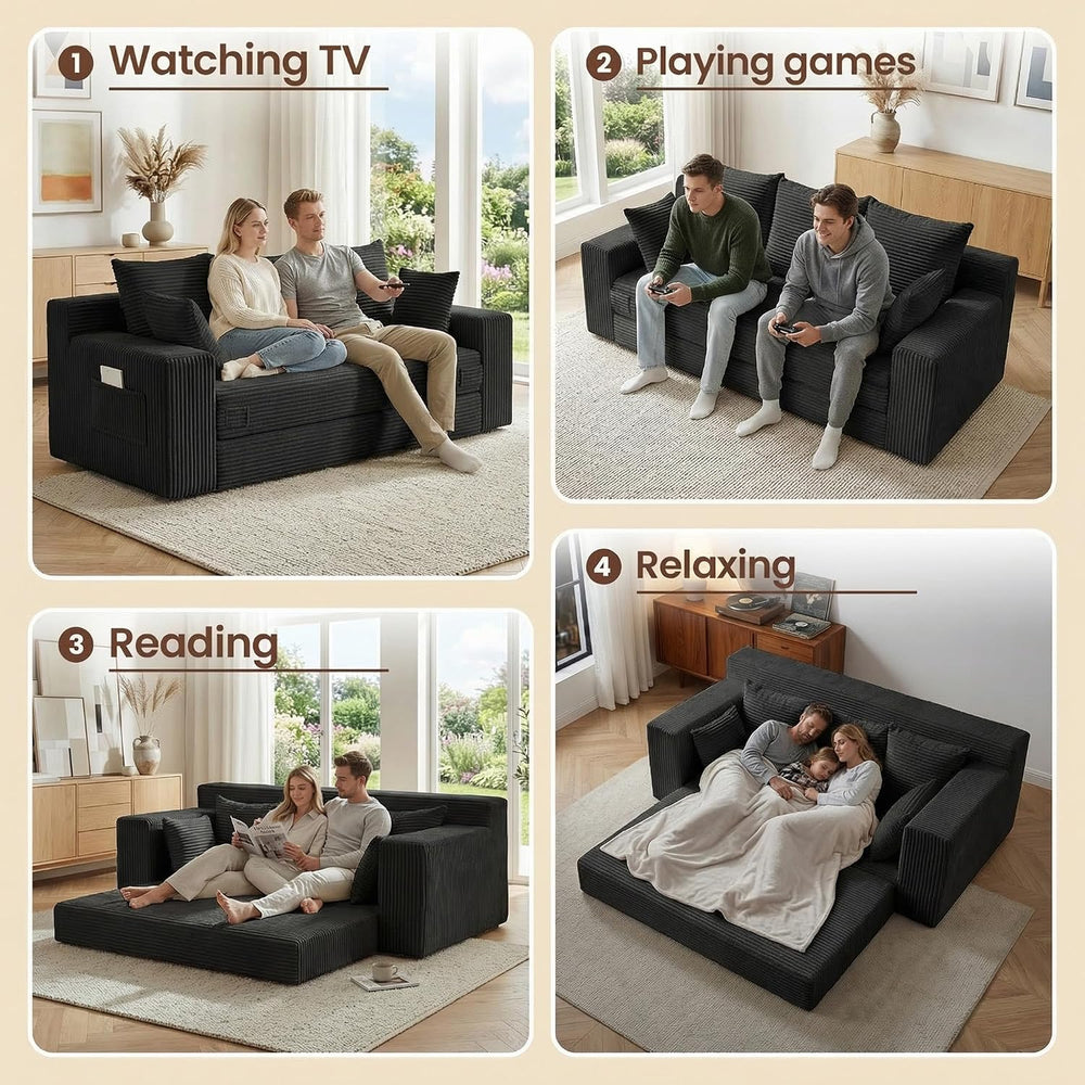 JUIKURY Couches 70 inch: 3-in-1 Convertible Sofa Bed Futon Couch Bed, Oversiz...