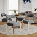 VKNOW Wooden Dining Chairs Set of 2, Modern Upholstered Dining Room Chairs with Rubberwood Legs and Curved Backrest, Fabric Kitchen Chairs for Farmhouse/Living Room/Dining Room, Black
