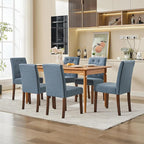 Upholstered Dining Chairs Set of 6, Button Tufted Parsons Chairs with Wood Legs and Padded Seat, Modern Fabric Side Chairs for Dining Room Kitchen Farmhouse Hotel, Blue