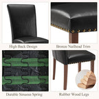 Stylish Dining Chairs Set of 4, Upholstered Parsons Dining Room Chair with Nailhead Trim, Kitchen Room Chair with Thick Cushions and Wood Legs, Nailhead Trim, Black Leather