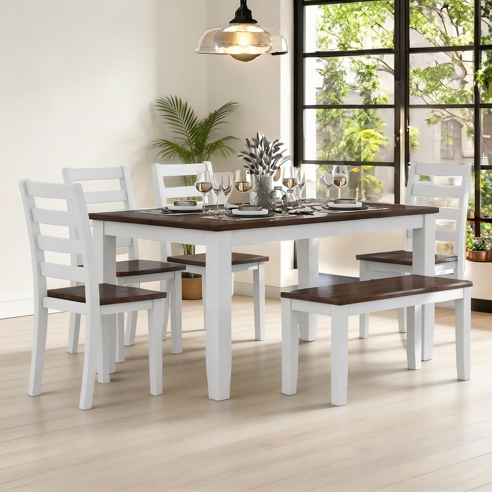 LUMISOL 6-Piece Farmhouse Dining Table Set for 6-7, Solid Wood Kitchen Table ...