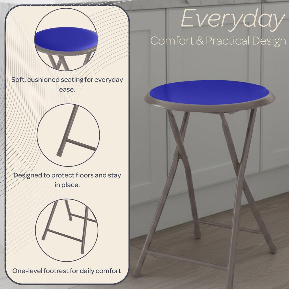Lavish Home Portable Folding Stool with Backless Seat Set of 4, Blue, 18” | C...