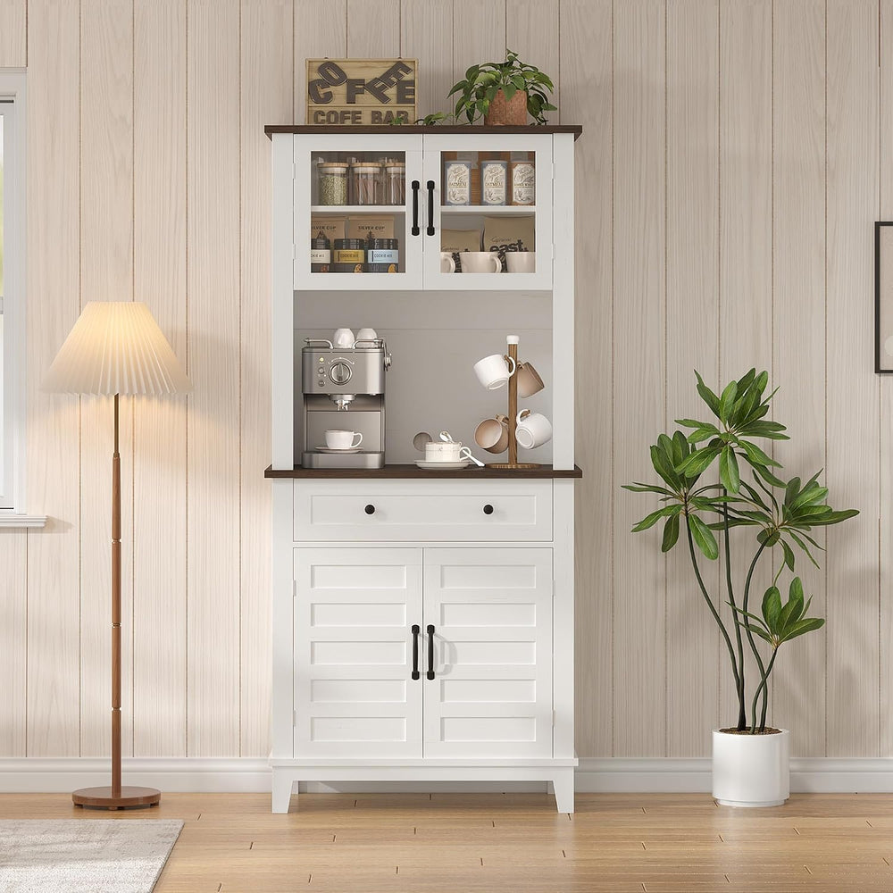 Garvee 72 in Tall Kitchen Pantry Cabinet, Kitchen Hutch Bar Cabinet with Micr...