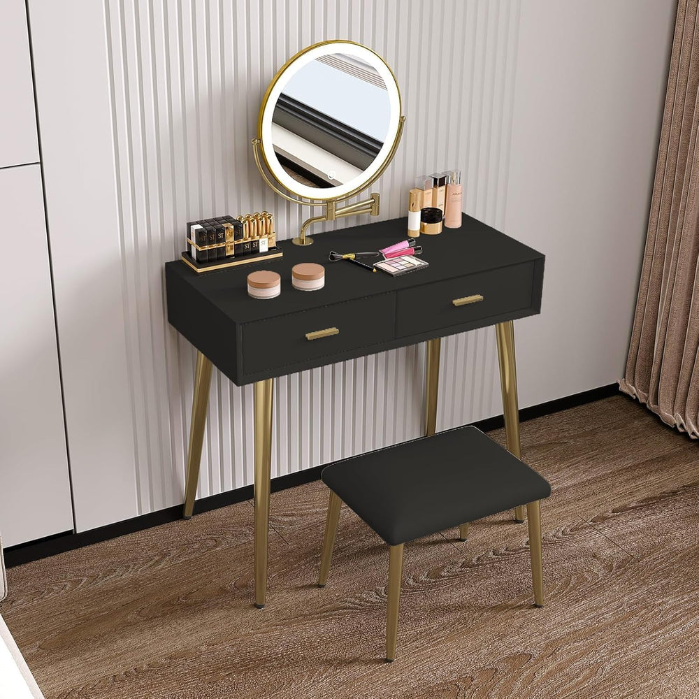 Vanity Desk Set with 360° Rotating Mirror and Lights, Small Makeup Vanity wit...