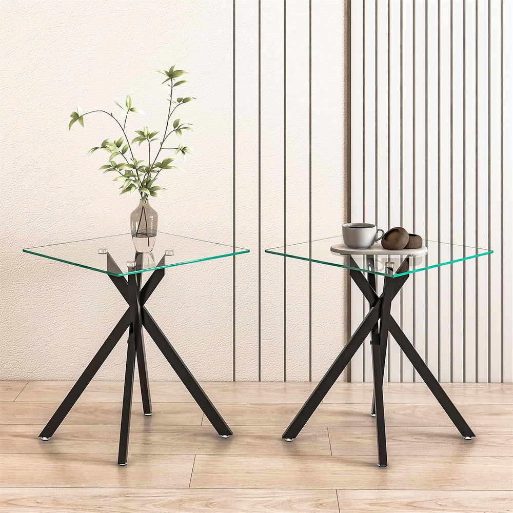Modern Square End Table with Glass Top, Glass End Side Table for Living Room ...