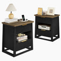 HIFYOBRO Fluted Nightstands Set of 2 with Charging Station & Motion Sensor Light, Modern Bedside Tables with 2 Drawers and Storage Shelf for Bedroom, Black