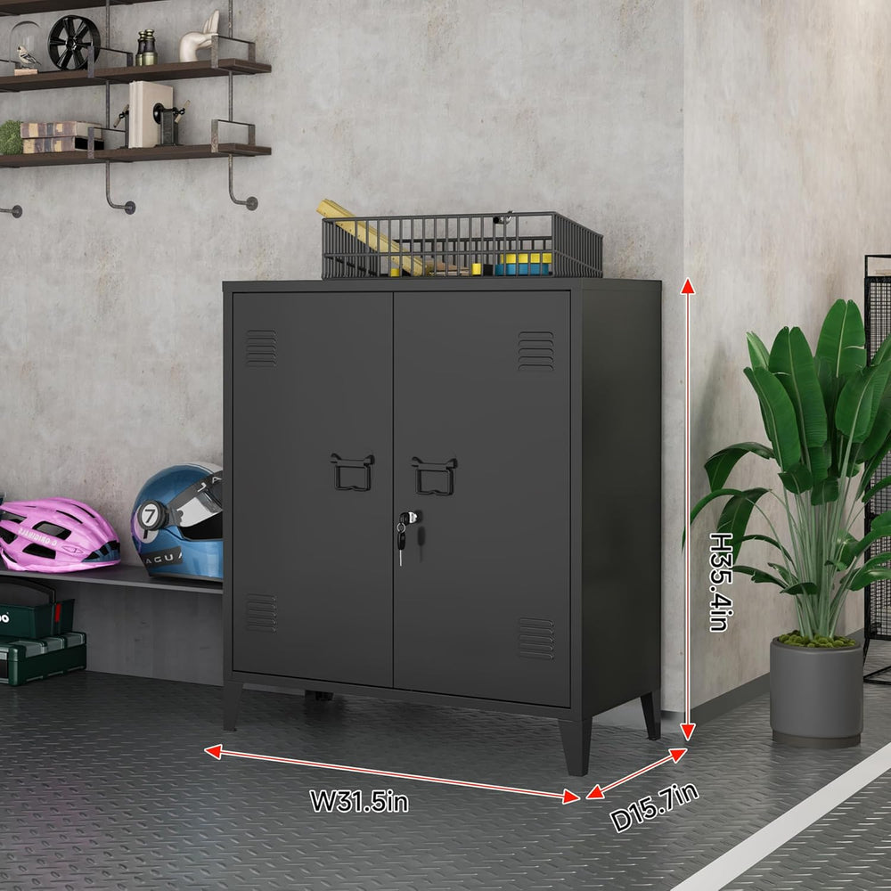 35.4”H Metal Storage Cabinet with Locking Doors and 2 Adjustable Shelves, Gar...