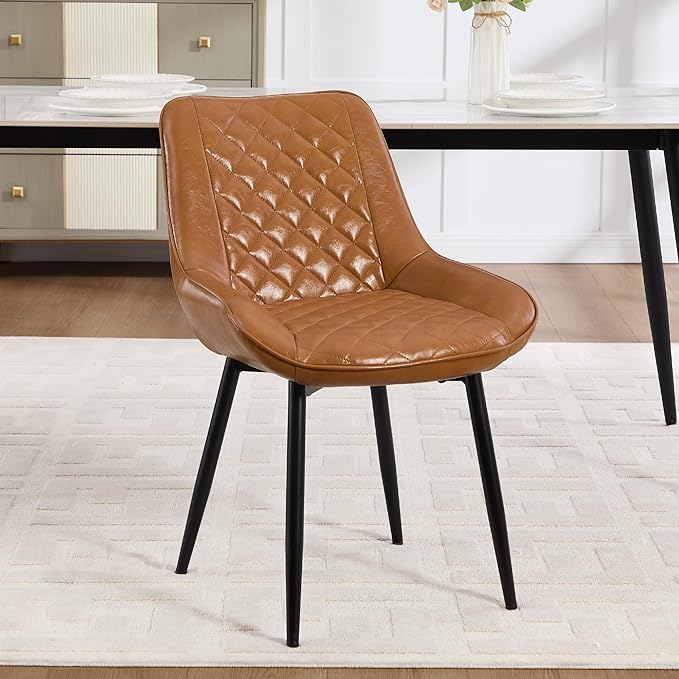 Dining Chair, Modern Dining Chairs with Thick Cushions, Faux Leather Upholste...