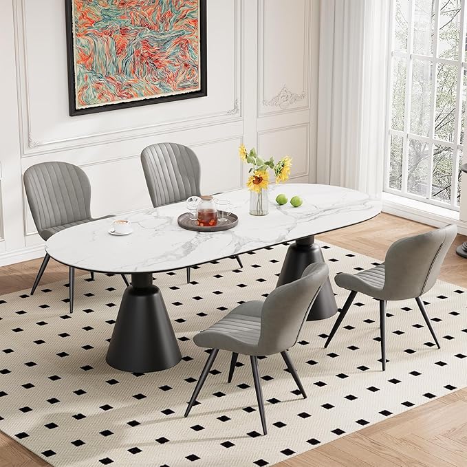 Dining Chairs Set of 4 Modern Fabric Dining Room Chairs Upholstered Dining Chairs with Thick Cushions Metal Legs Armless Back Chair for Kitchen and Living Room Light Gray