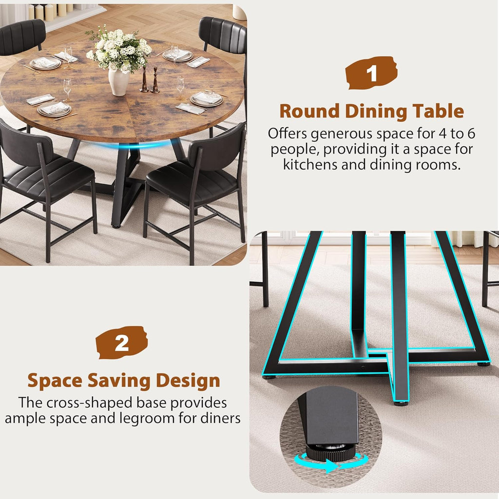 Jocoevol Round Dining Table Kitchen Dining Room Circle Dinner Pedestal Table for 4, Space Saving Wood Kitchen & Dining Room Furniture (Rustic Brwon)