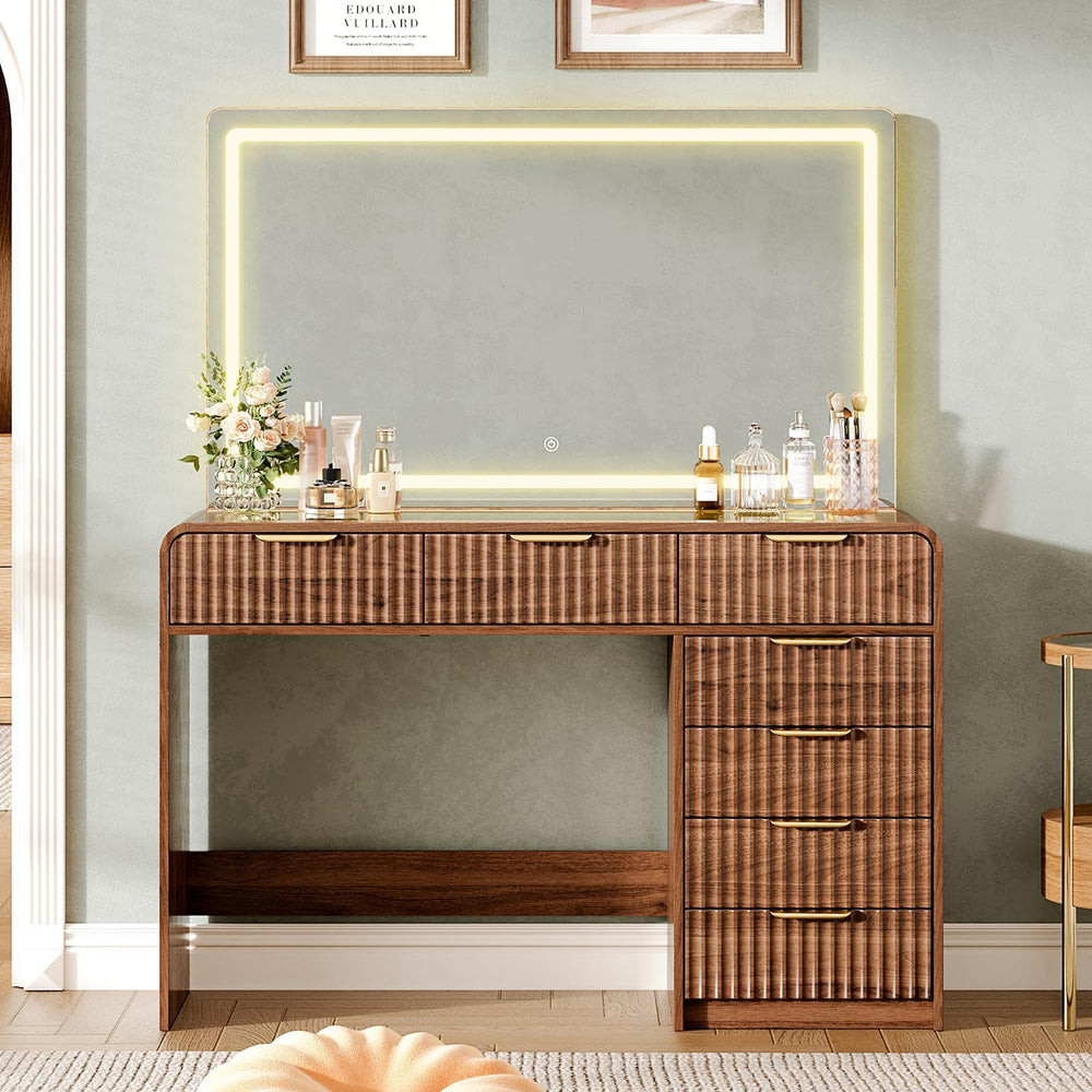 47“Makeup Vanity Desk with 44.8" Mirror and Lights, Vanity Desk with 7 D...