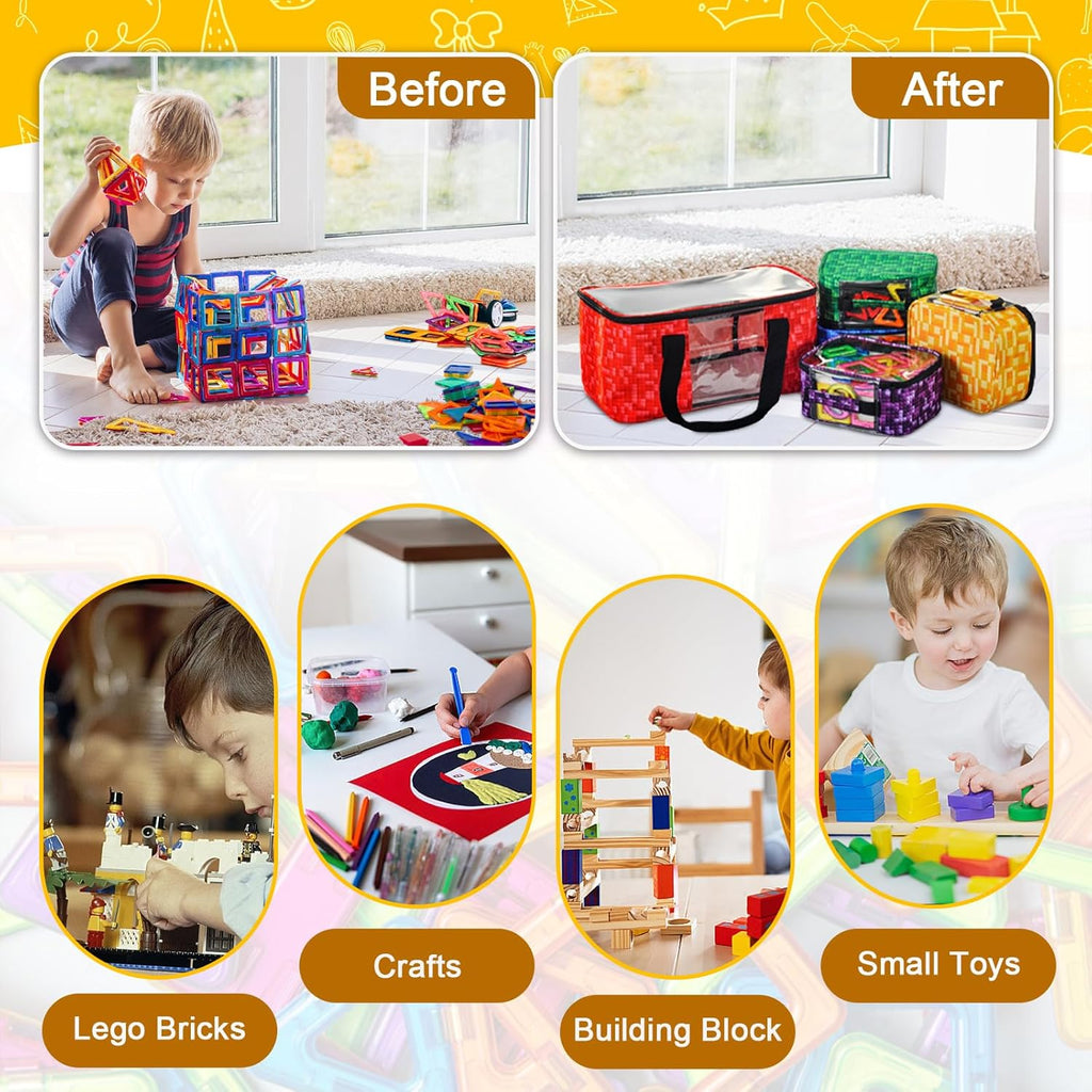 5-Pack Magnetic Tiles Storage Bags Set,Toy Organizer Case,Multifunction Portable Travel Magnetic Tile bag with Visible Top for Building Blocks,Toy Bricks,Puzzles,Board Game