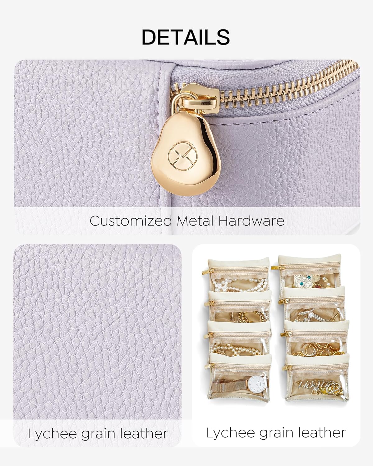 Vlando Travel Jewelry Case with 8 Velvet Jewelry Bags Travel Jewelry Storage Box Jewelry Organizer for Necklace Rings Earrings Teen Girls Gifts Trendy Stuff -Purple
