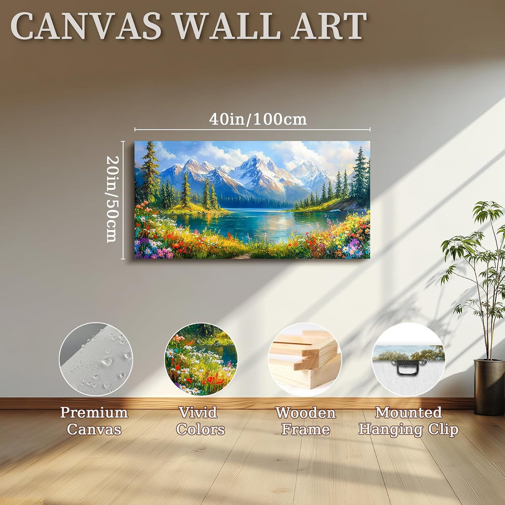 crmotu Spring Landscape Wall Art, Nature Wildflowers Wall Decor 20"x40&q...