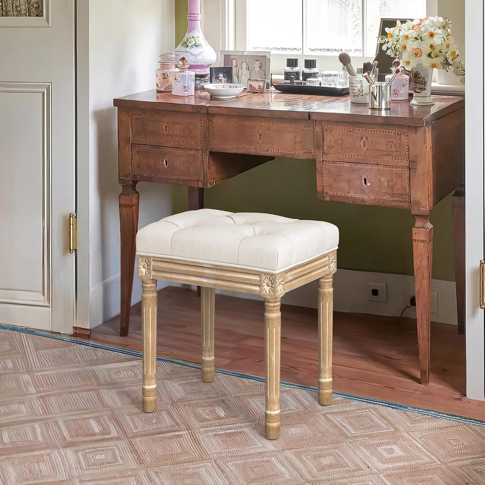 LUE BONA Upholstered Fabric Vanity Bench Seat, Makeup Stools for Vanity, Squa...